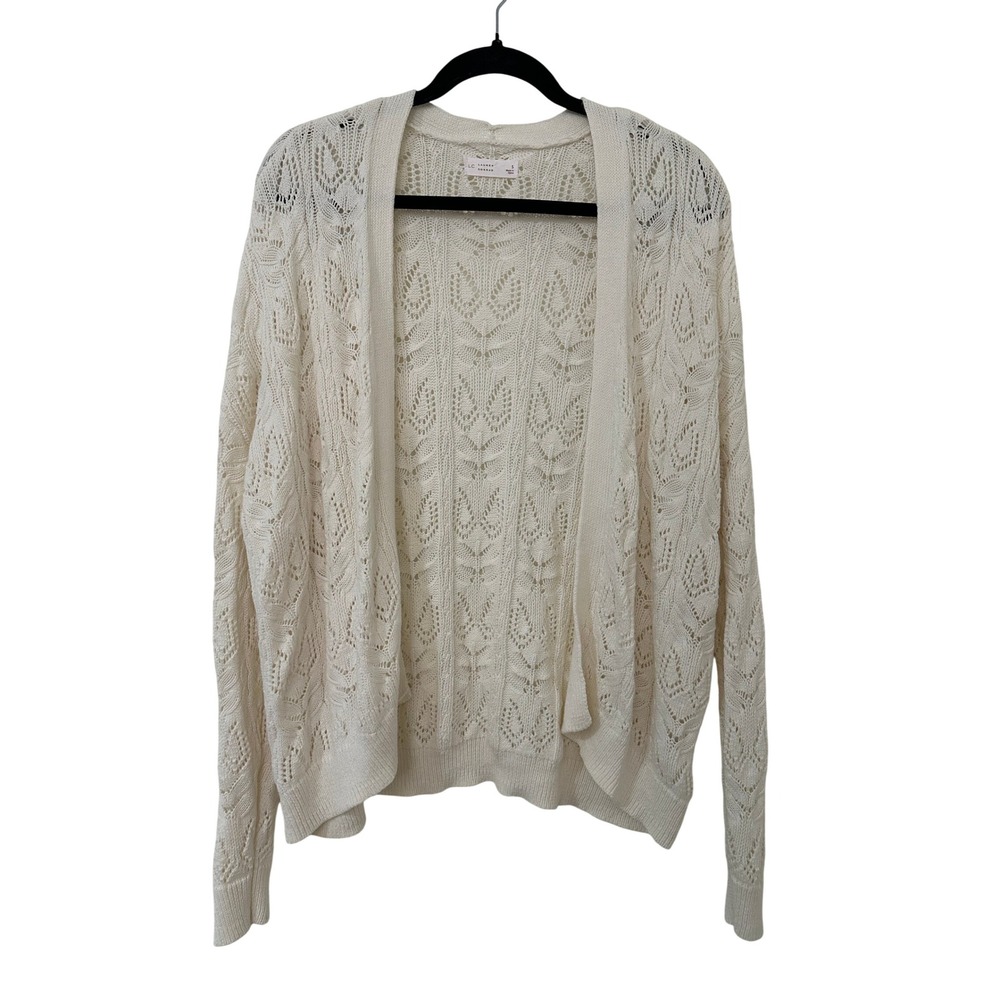 LC Lauren Conrad Womens Small Cream Pointelle Leaf Knit Open Front Cardigan